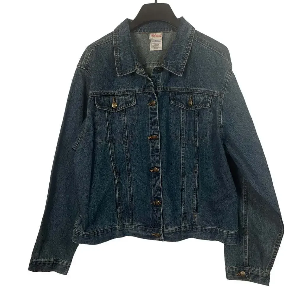 Disney Tinkerbell Jean Jacket Womens XXL Mickey Theme Park Movie Trivia - Picture 2 of 14